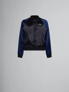 Bomber in raso nero con logo di perline
