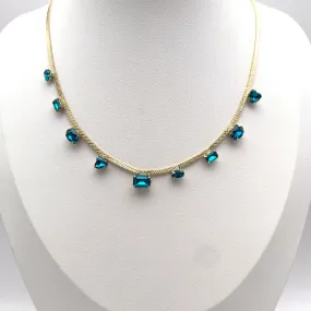 Collana Zirconi Blu Pavone in Acciaio Gold
