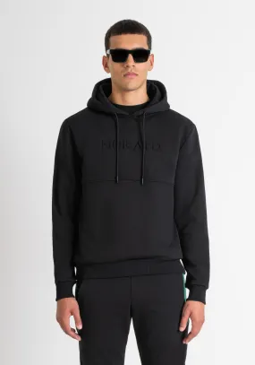 FELPA RELAXED FIT CON CAPPUCCIO IN MISTO COTONE NERO SOSTENIBILE