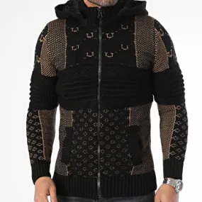Gilet con cappuccio nero marrone