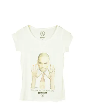 Maglietta Donna Boom Bap Woman T-shirt brokiss V-neck White Unico
