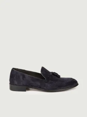 MOCASSINO SCAMOSCIATO BLU CON NAPPINE